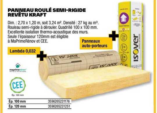 panneau roulé semi-rigide revêtu kraft isover