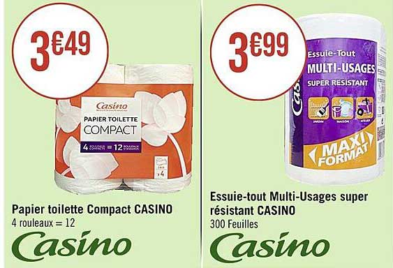 papier toilette compact casino, essuie-tout multi-usages super résistant casino