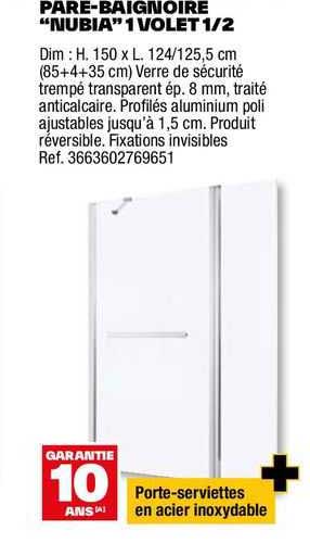 pare-baignoire "nubia" 1 volet 1/2