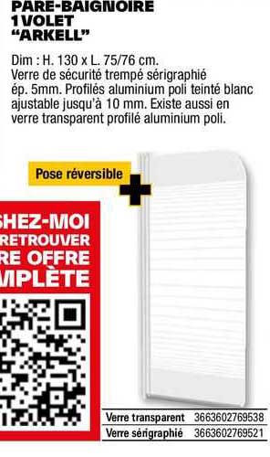 pare-baignoire 1 volet "arkell"