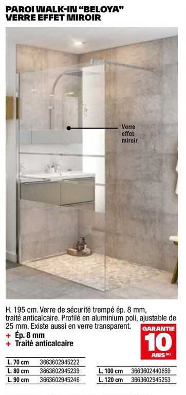 paroi walk-in "beloya" verre effet miroir