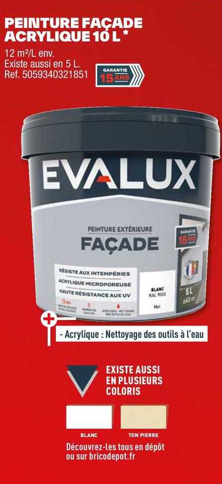 Peinture Façade Acrylique 10 L Evalux