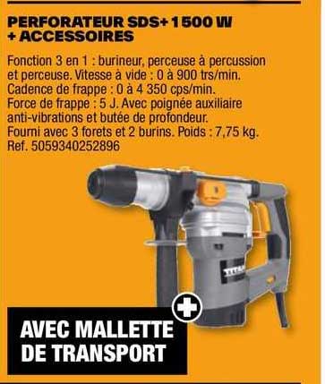 perforateur sds+ 1500 w + accessoires titan