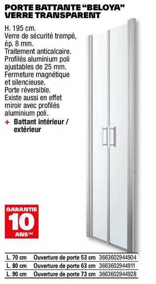 porte battante "beloya" verret transparent