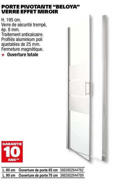 Porte Pivotante "beloya" Verre Effet Miroir