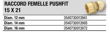 Raccord Femelle Pushfit 15 X 21