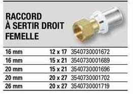 raccrod à sertir droit femelle
