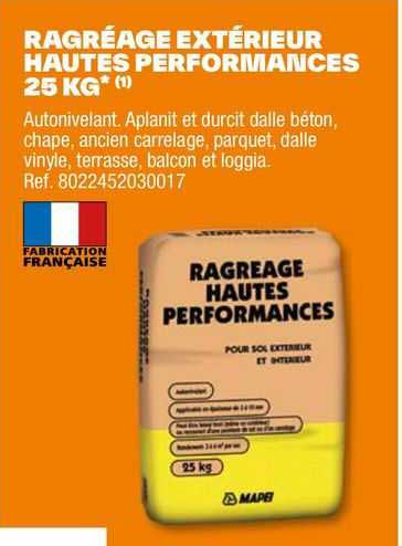 ragréage extérieur hautes performances 25 kg