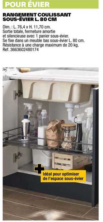rangement coulissant sous-évier l. 80 cm