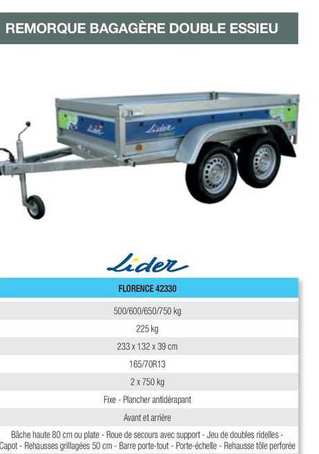 Remorque Bagagère Double Essieu Lider