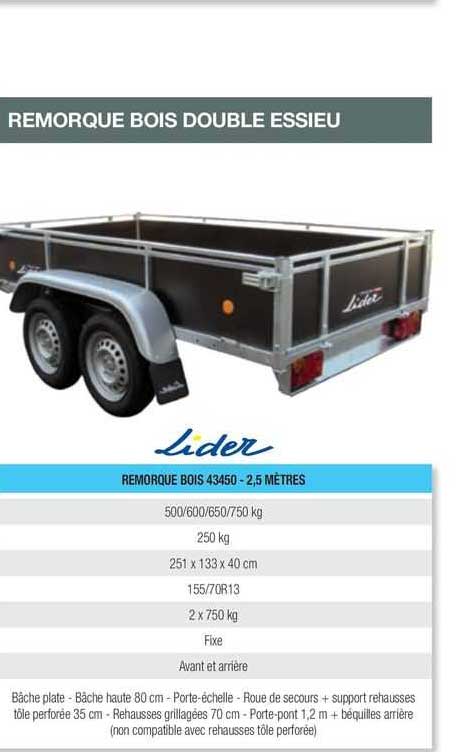 Remorque Bois Double Essieu Lider