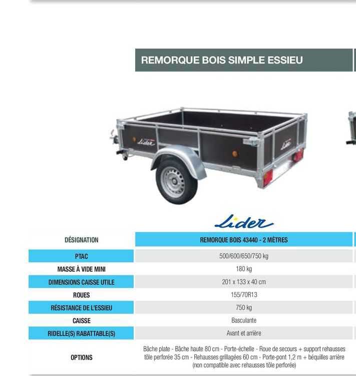 remorque bois simple essieu lider