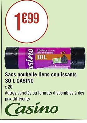 Sacs Poubelle Liens Coulissants 30 L Casino