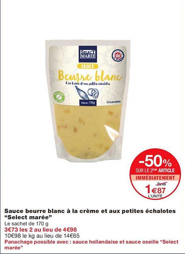 sauce beurre blanc à la crème et aux petites échalotes "select marée"