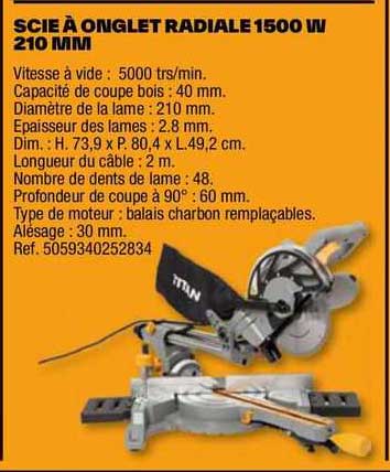 Scie à Onglet Radiale 1500 W 210 Mm Titan