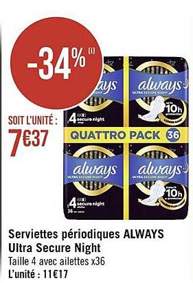 serviettes périodiques always ultra secure night