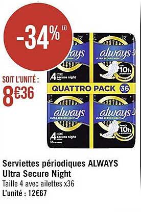 serviettes périodiques always ultra secure night
