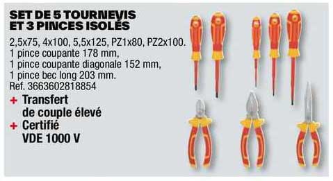 set de 5 tournevis et 3 pinces isolés