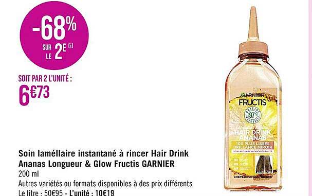 Soin Laméllaire Instantané à Rincer Hair Drink Ananas Longueur & Glow Fructis Garnier