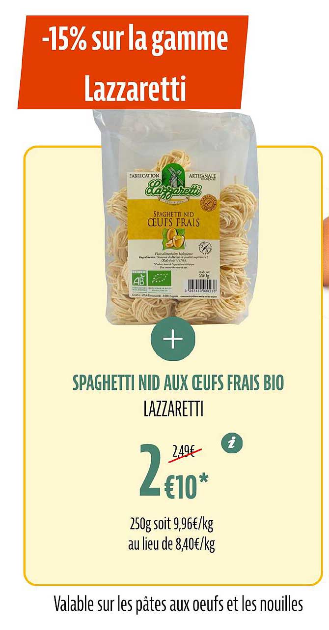 spaghetti nid aux œufs frais bio lazzaretti