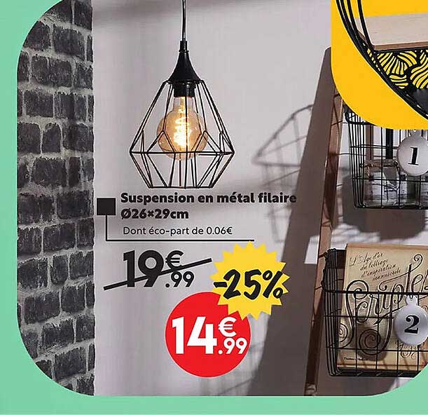 Suspension En Métal Filaire ø 26 X 29 Cm