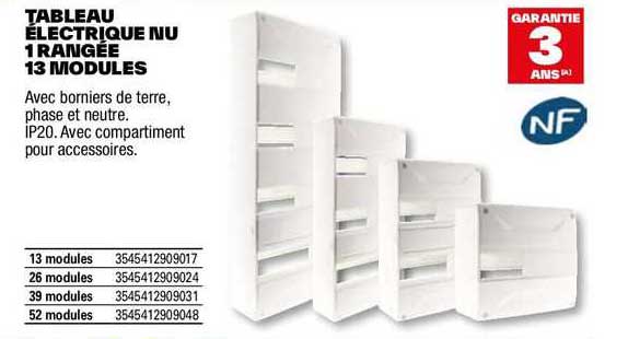 tableau électrique nu 1 rangée 13 modules