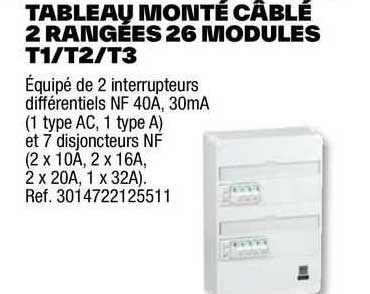 tableau monté câblé 2 rangées 26 modules t1/t2-t3
