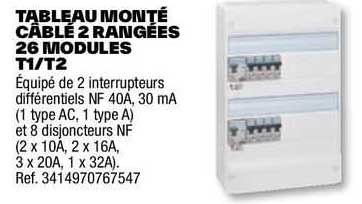 tableau monté câble 2 rangées 26 modules t1/t2