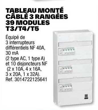tableau monté câble 3 rangées 39 modules t3/t4/t5