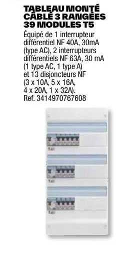 tableau monté câblé 3 rangées 39 modules t5