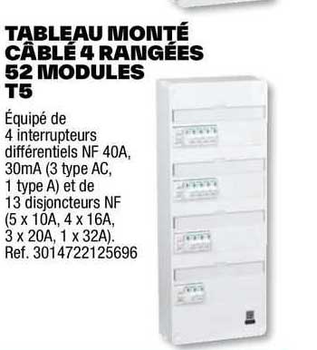 tableau monté câblé 4 rangées 52 modules t5