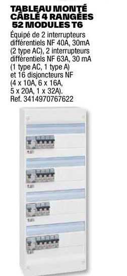 tableau monté câblé 4 rangées 52 modules t6