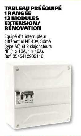 tableau prééquipé 1 rangée 13 modules extension/rénovation