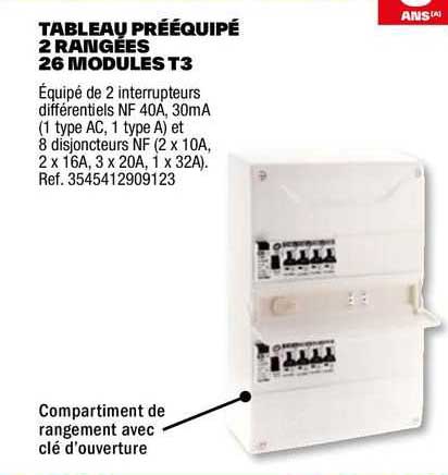 tableau prééquipé 2 rangées 26 modules t3