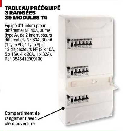 tableau prééquipé 3 rangées 39 modules t4