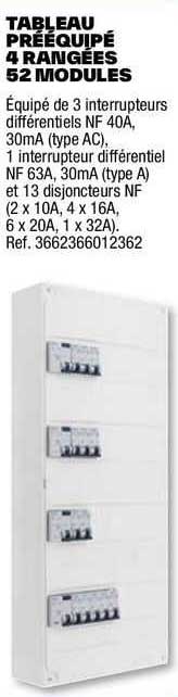 tableau prééquipé 4 rangées 52 modules