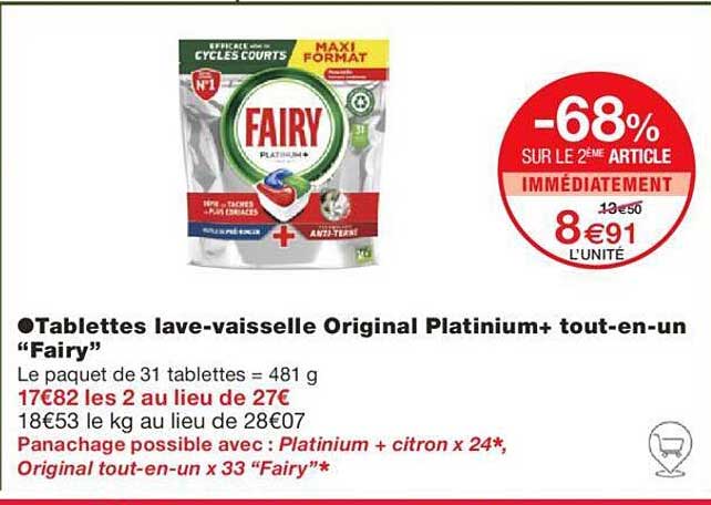 tablettes lave-vaisselle original platinium+ tout-en-un "fairy"