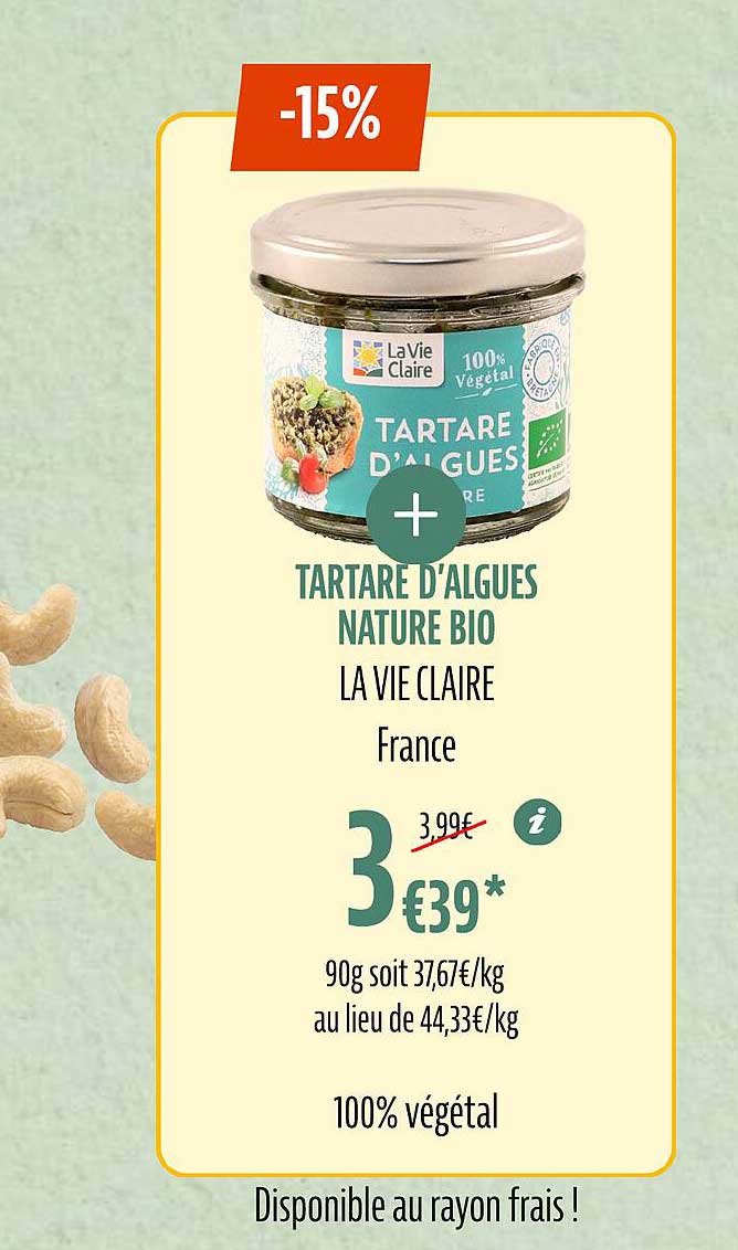 tartare d'algues nature bio la vie claire