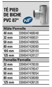 té pied de biche pvc 87°