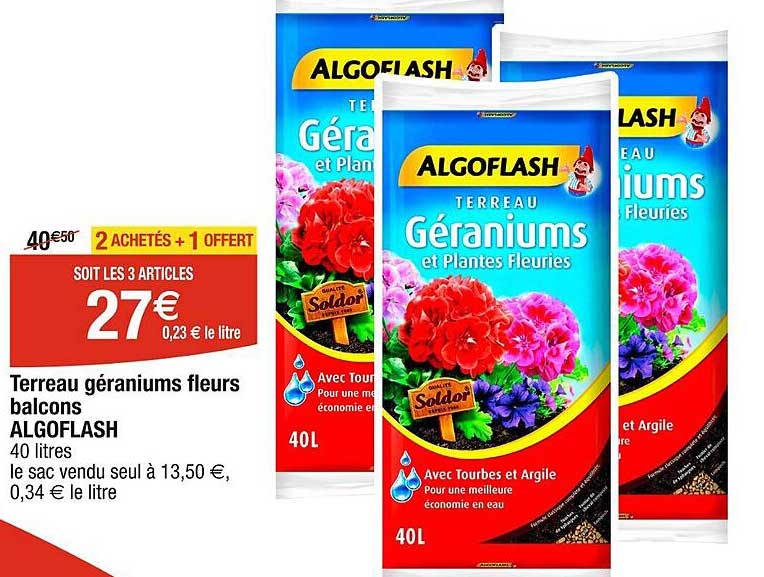 terreau géraniums fleurs balcons algoflash