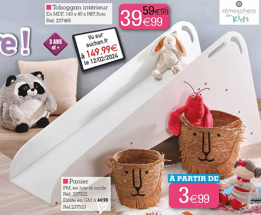 toboggan intérieur atmosphera for kids, panier atmosphera for kids