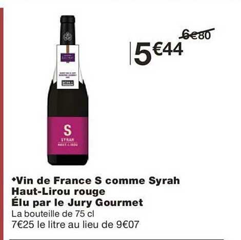 vin de france s comme syrah haut-lirou rouge élu par le jury gourmet