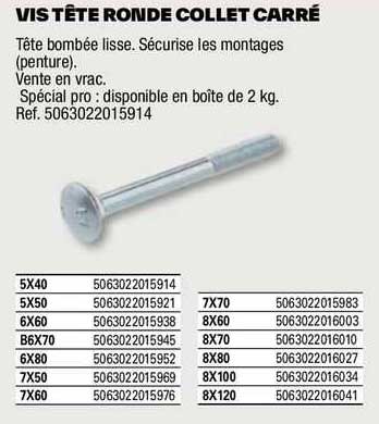 vis tête ronde collet carré