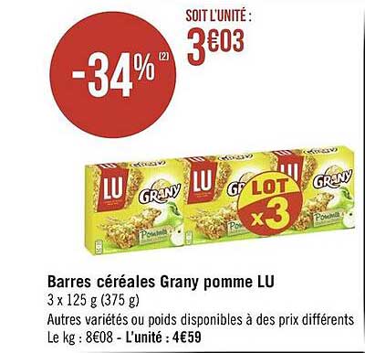 barres céréales grany pomme lu
