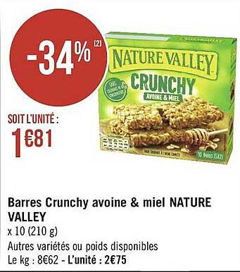 barres crunchy avoine & miel nature valley
