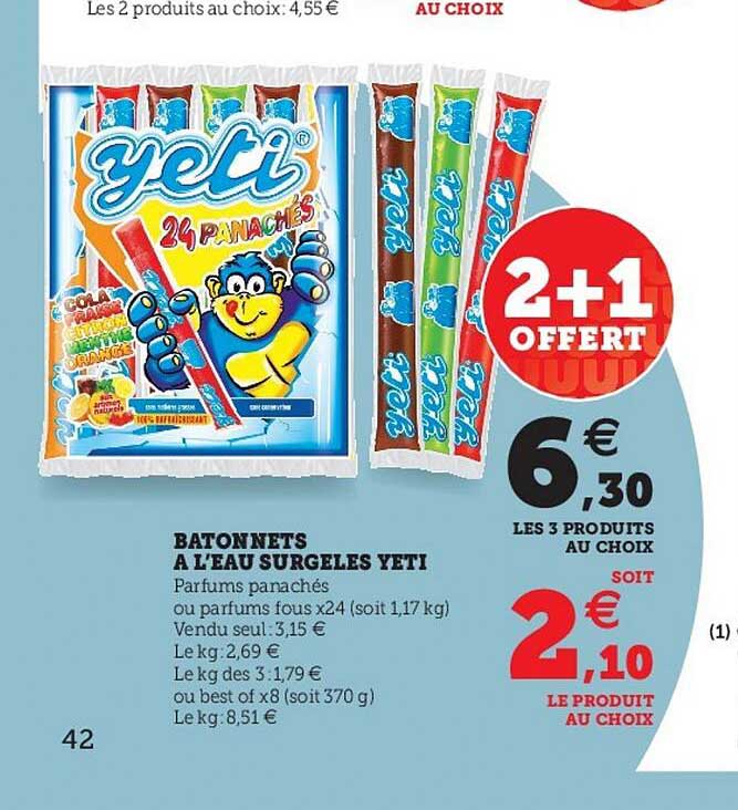 bâtonnets à l'eau surgelés yeti