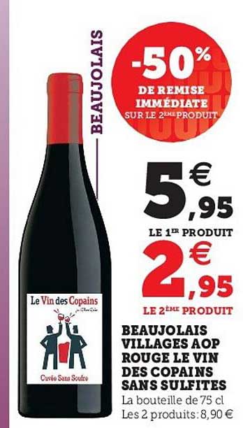 beaujolais villages aop rouge le vin des copains sans sulfites
