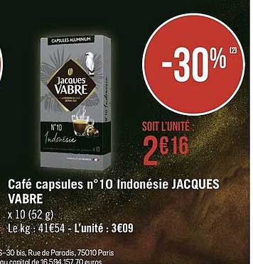 Café Capsules N°10 Indonésie Jacques Vabre