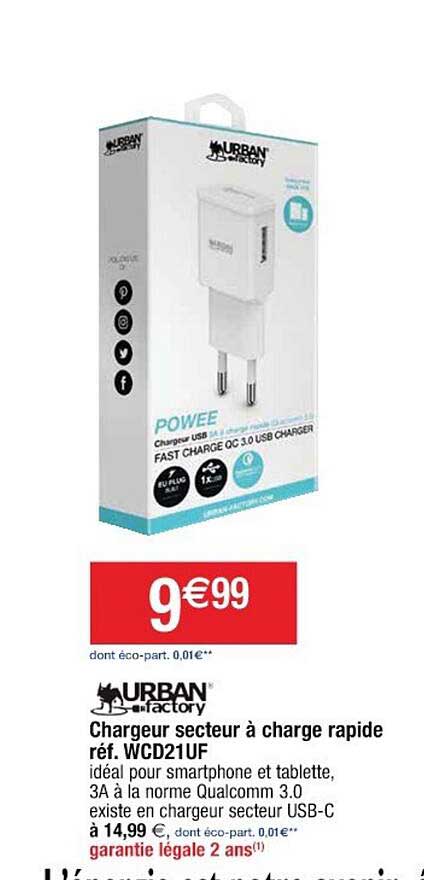 Chargeur Secteur à Charge Rapide Urban Factory