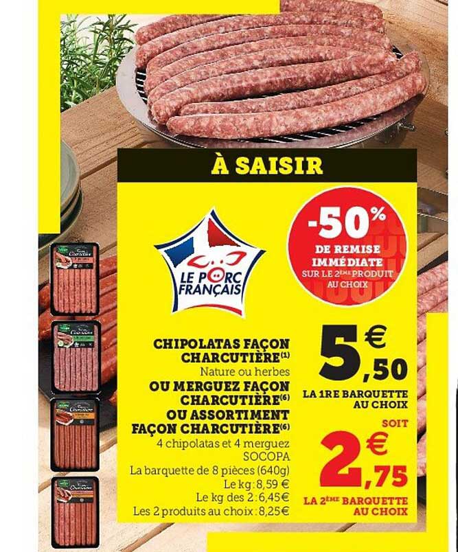 chipolatas façon charcutière ou merguez façon charcutière ou assortiment façon charcutière